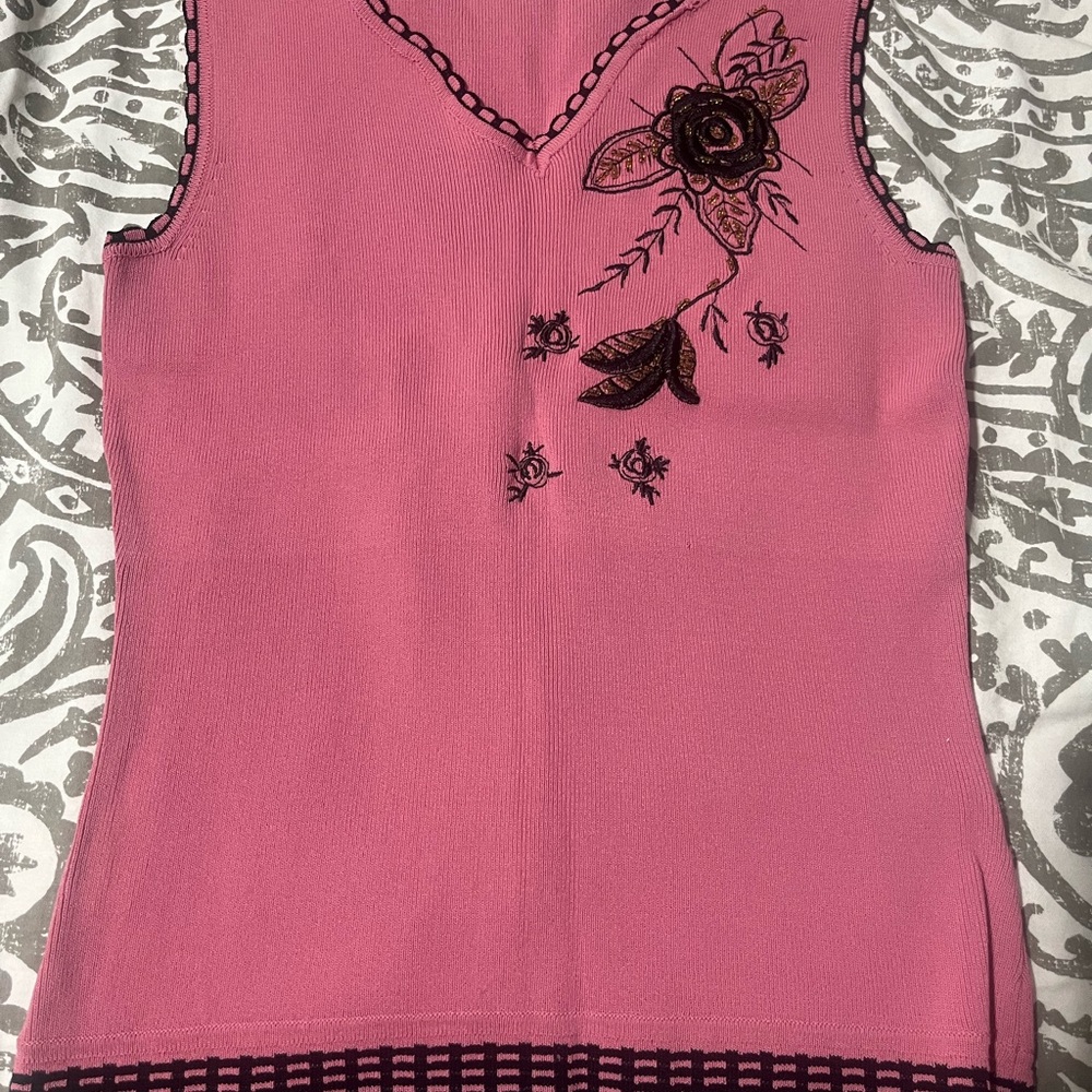 Pink Embroidered Sleeveless Top